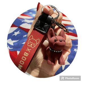 Red Punk PU Leather Strap Dog Keychain